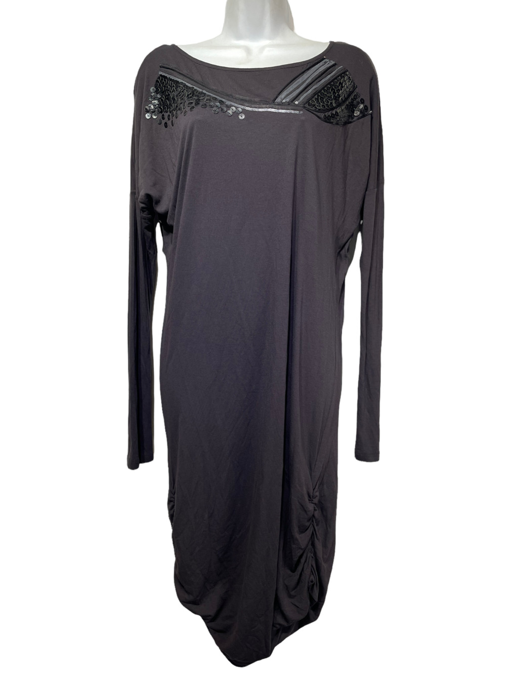 blacky dress berlin long sleeve sequins neckline detail ruched Women’s Size M